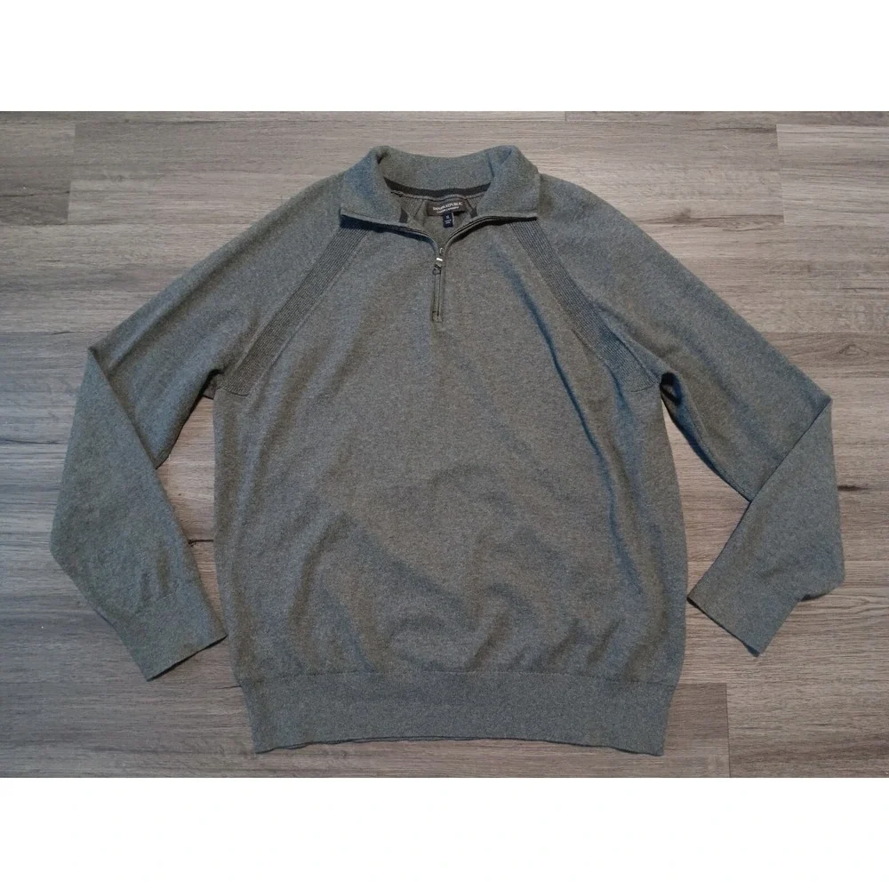 Banana Republic Men's Gray Cotton Cashmere Knit Quarter Zip Sweater Size‎ XL